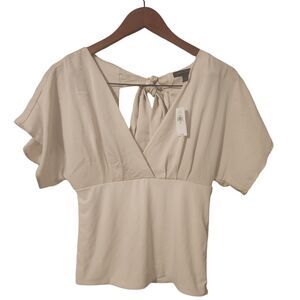 Banana Republic Tie Back Blouse Top Womens Size‎ XS Beige Stone Washed